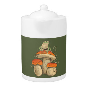 Vintage Frog With Mushrooms Cottagecore Teapot