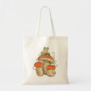 Vintage Frog With Mushrooms Cottagecore Tote Bag