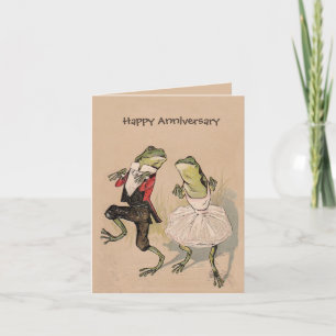 Vintage frogs in costume anniversary birthday card