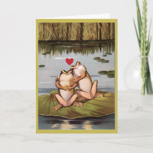 Vintage frogs lily pad Valentine's greeting card