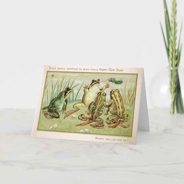Vintage Frogs New Year Card (Front)