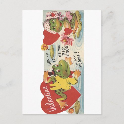 Vintage Frogs Valentine Holiday Postcard