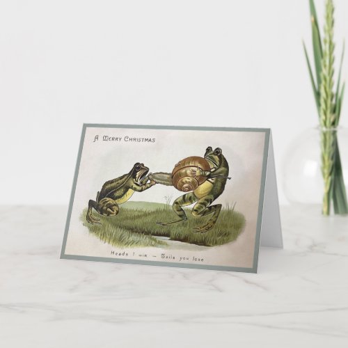 Vintage Frogs with a Snail Christmas Card