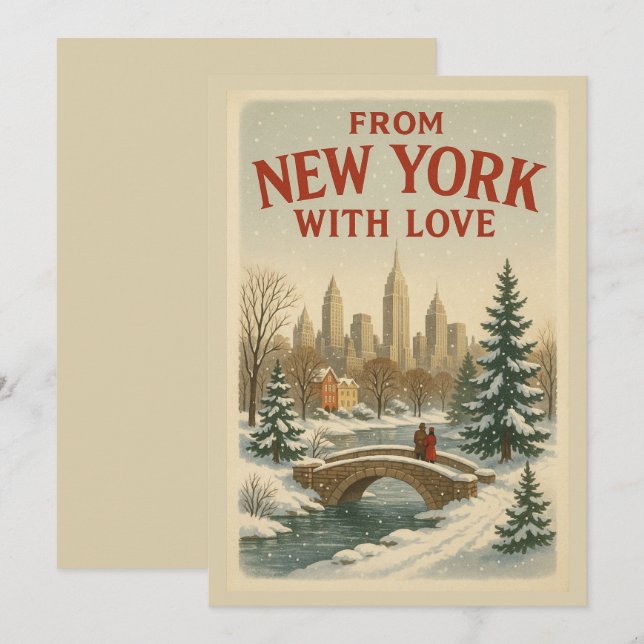 Vintage From New York With Love Christmas  Holiday Card (Front/Back)