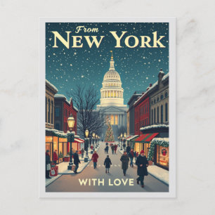 Vintage From New York With Love Merry Christmas Holiday Postcard