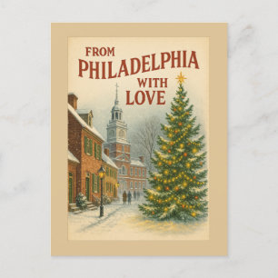 Vintage From Philadelphia With Love Christmas Holiday Postcard