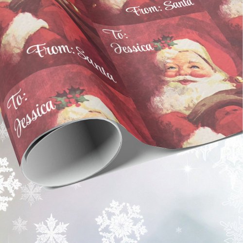 Vintage From Santa Personalize Name Christmas Roll Wrapping Paper