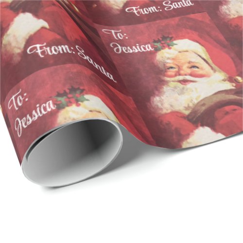 Vintage From Santa Personalize Name Christmas Roll Wrapping Paper