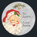 Vintage From Santa to Child Gift Christmas  Classic Round Sticker<br><div class="desc">This design may be personalized in the area provided by changing the photo and/or text. Or it can be customized by clicking Personalize this Template and then choosing the click to customize further option and delete or change the color of the background, add text, change the text color or style,...</div>