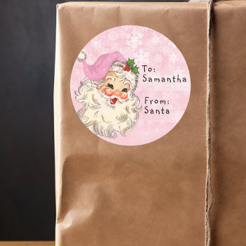 Vintage From Santa To Child Gift Christmas Pink Classic Round Sticker by ColorFlowCreations at Zazzle