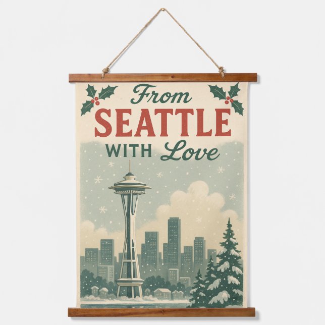 Vintage “From Seattle With Love” Holiday Hanging Tapestry (Front)