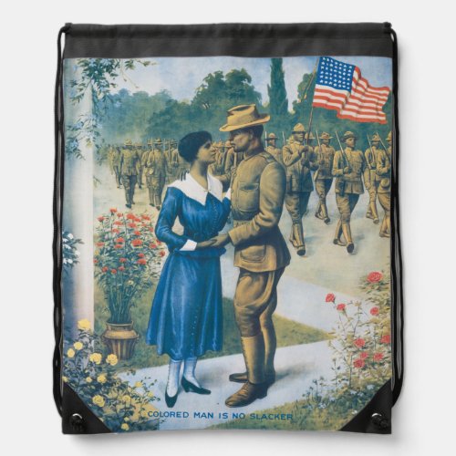 Vintage from WWI The Colored Man Is No Slacker Drawstring Bag