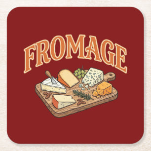 Vintage Fromage French Cheese Charcuterie Graphic  Square Paper Coaster
