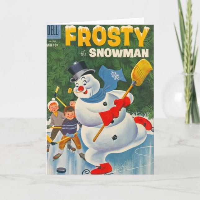 Vintage Frosty on Skates Holiday Card (Front)