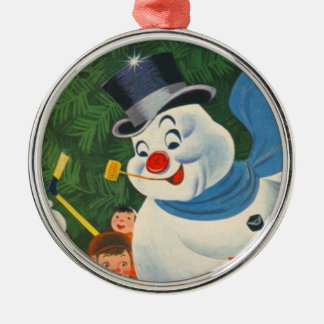 Vintage Frosty on Skates Metal Ornament