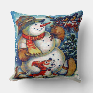 Vintage frosty the snowman and Friends a Christmas Throw Pillow
