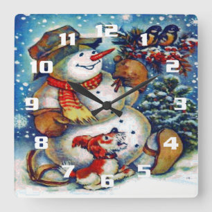 Vintage frosty the snowman and Friends Christmas Square Wall Clock
