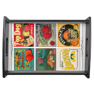 Vintage fruit advertisement labels serving tray