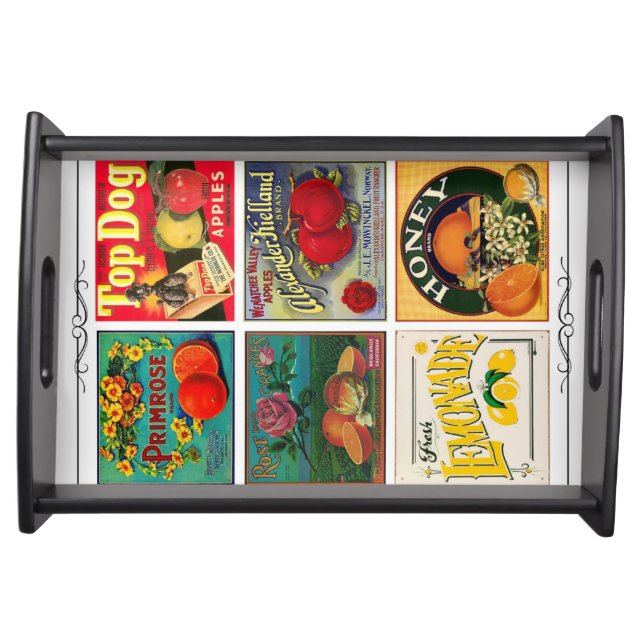 Vintage fruit advertisement labels serving tray (Front)