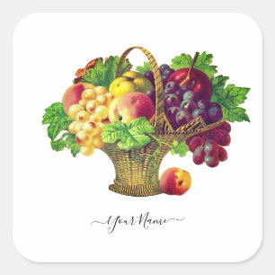 Vintage Fruit Basket - personalized Square Sticker