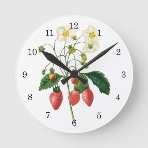 Vintage Fruit Berries Food Strawberries by Redoute Round Clock