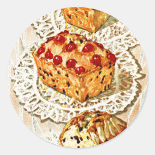 Vintage fruit cake illustration classic round sticker