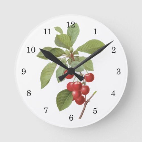 Vintage Fruit Cherry Food Cherries by Redoute Round Clock