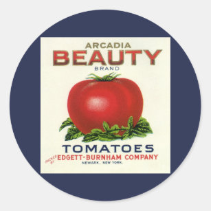 Vintage Fruit Crate Label, Arcadia Beauty Tomatoes Classic Round Sticker