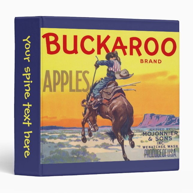 Vintage Fruit Crate Label Art, Buckaroo Apples Binder (Front/Spine)