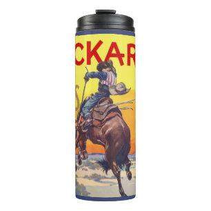 Vintage Fruit Crate Label Art, Buckaroo Apples Thermal Tumbler