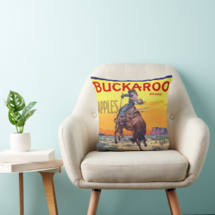 Vintage Fruit Crate Label Art, Buckaroo Apples Throw Pillow