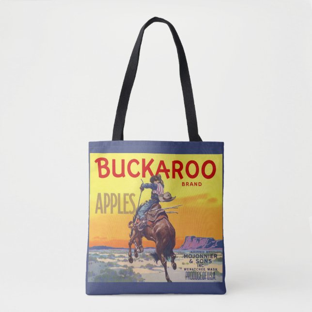 Vintage Fruit Crate Label Art, Buckaroo Apples Tote Bag (Front)