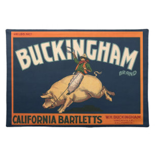 Vintage Fruit Crate Label Art Cowboy on Pig Rodeo Cloth Placemat