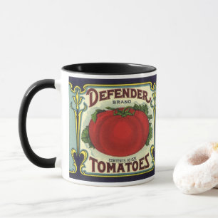 Vintage Fruit Crate Label Art, Defender Tomatoes Mug
