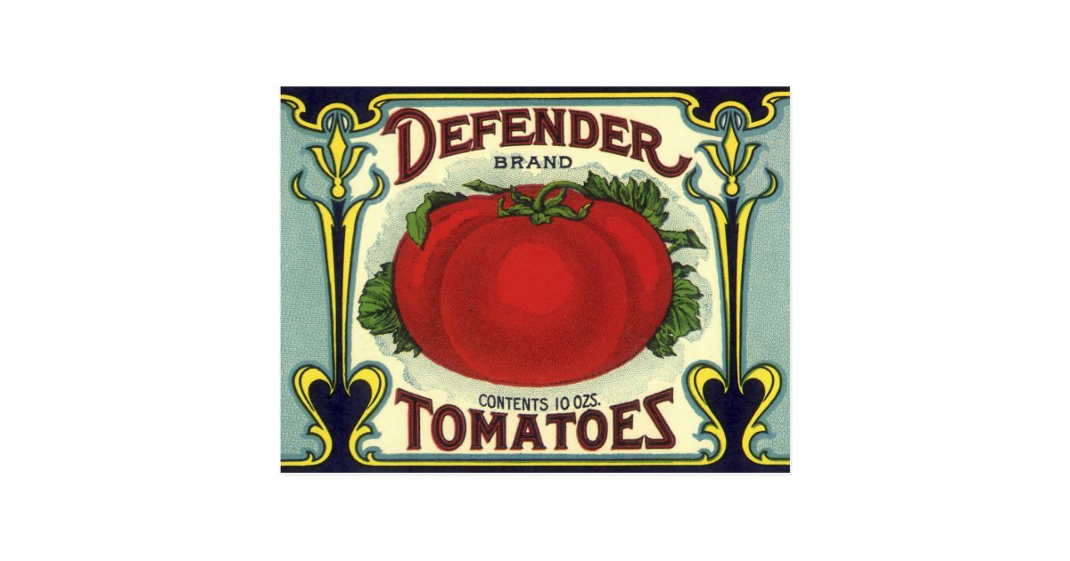 vintage fruit crate label art defender tomatoes postcard