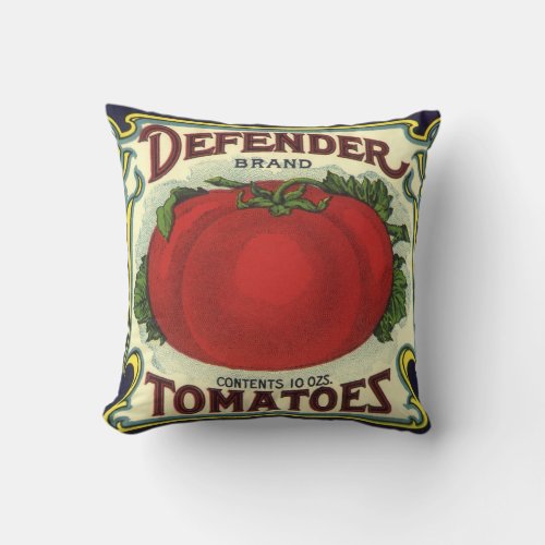 Vintage Fruit Crate Label Art Defender Tomatoes Throw Pillow