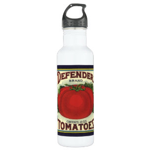 Vintage Fruit Crate Label Art, Defender Tomatoes Water Bottle