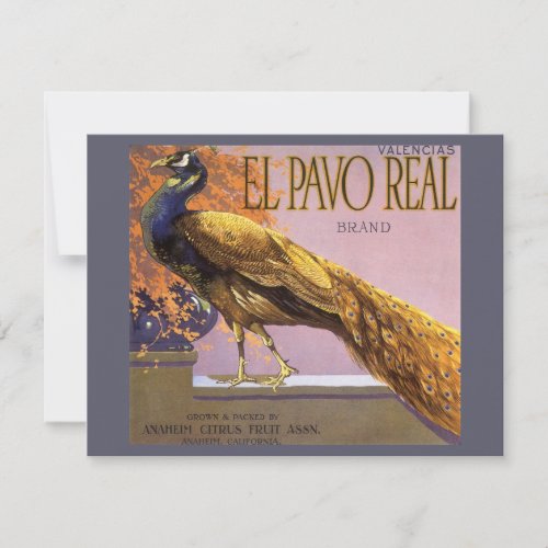 Vintage Fruit Crate Label Art El Pavo Peacock Bird