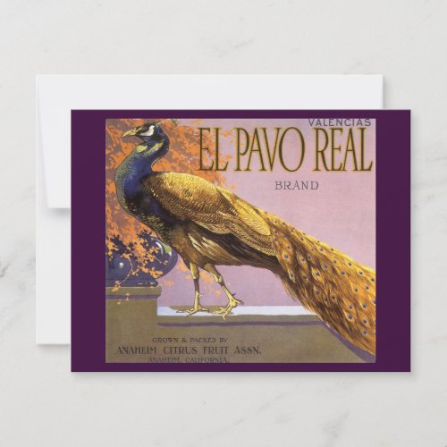 Vintage Fruit Crate Label Art El Pavo Peacock Bird