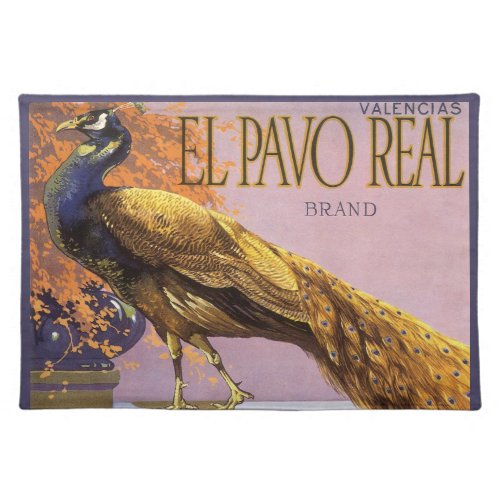 Vintage Fruit Crate Label Art El Pavo Peacock Bird Cloth Placemat