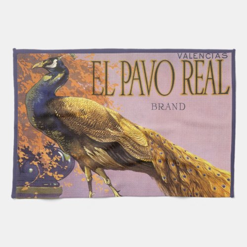 Vintage Fruit Crate Label Art El Pavo Peacock Bird Kitchen Towel