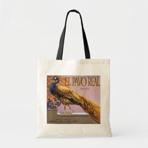 Vintage Fruit Crate Label Art El Pavo Peacock Bird Tote Bag