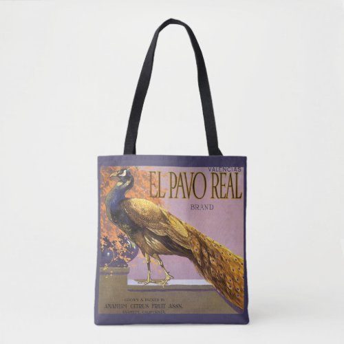 Vintage Fruit Crate Label Art El Pavo Peacock Bird Tote Bag