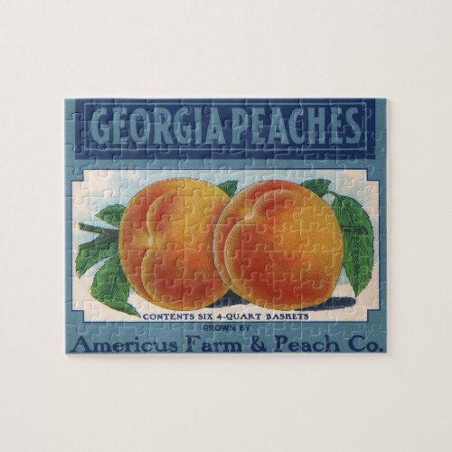 Vintage Fruit Crate Label Art Georgia Peaches Jigsaw Puzzle