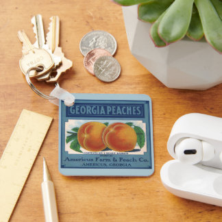 Vintage Fruit Crate Label Art, Georgia Peaches Keychain
