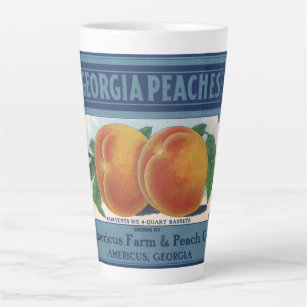 Vintage Fruit Crate Label Art, Georgia Peaches Latte Mug