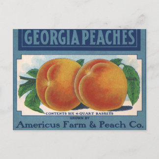 Vintage Fruit Crate Label Art, Georgia Peaches Postcard