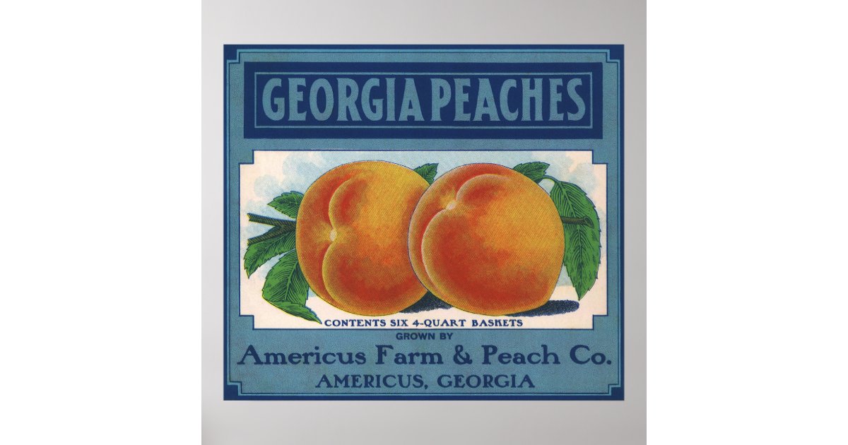 Vintage Fruit Crate Label Art, Georgia Peaches Poster | Zazzle
