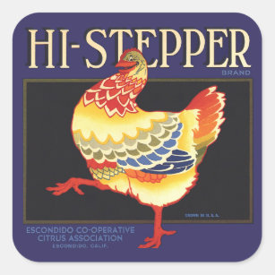 Vintage Fruit Crate Label Art, Hi Stepper Chicken