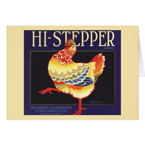 Vintage Fruit Crate Label Art, Hi Stepper Chicken